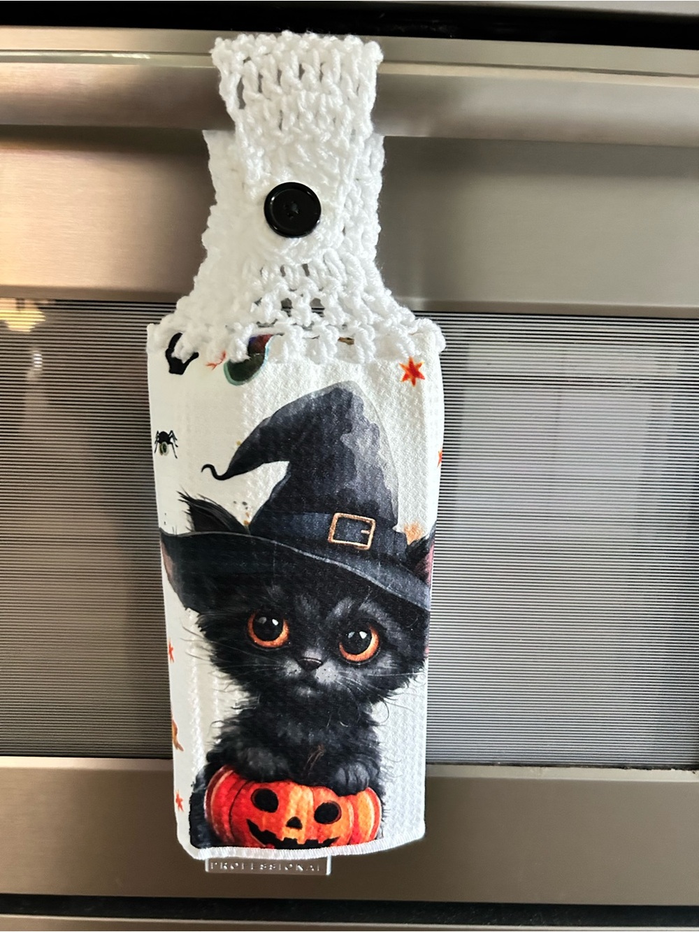 Hand Crafted Halloween Black & Orange Witch Kitten Hanging Kitchen Hand  Towel - Picture 7 of 8